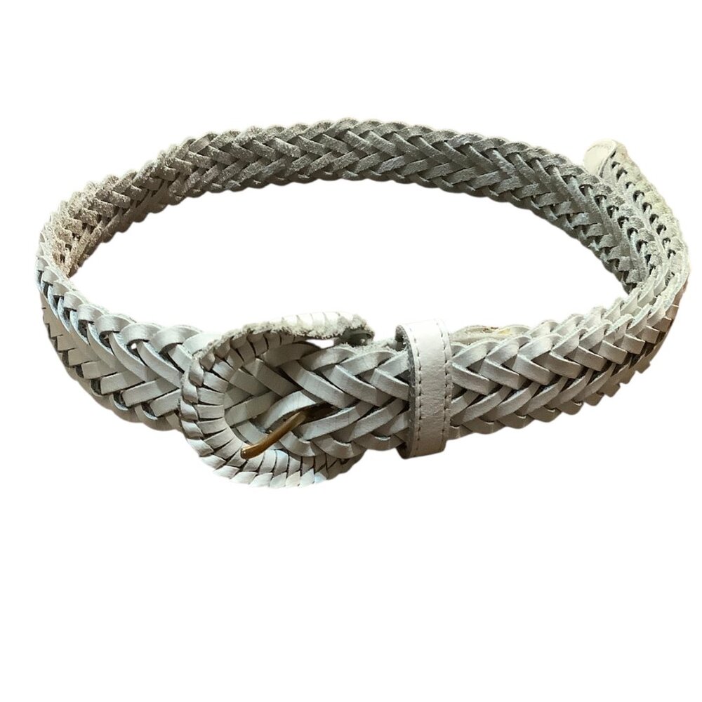 Vtg Braided White Genuine Leather Belt Women Size Medium Adjustable